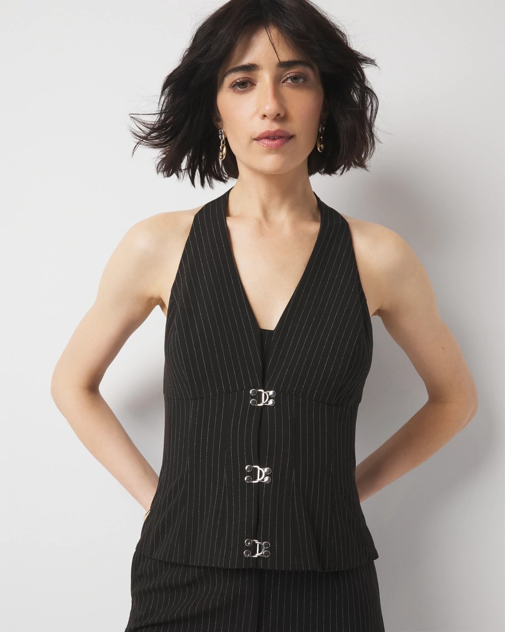 Pinstriped Hook & Eye Halter Top - image 1