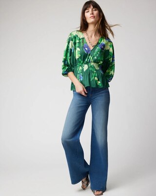 Smocked Waist Kimono Sleeve Blouse