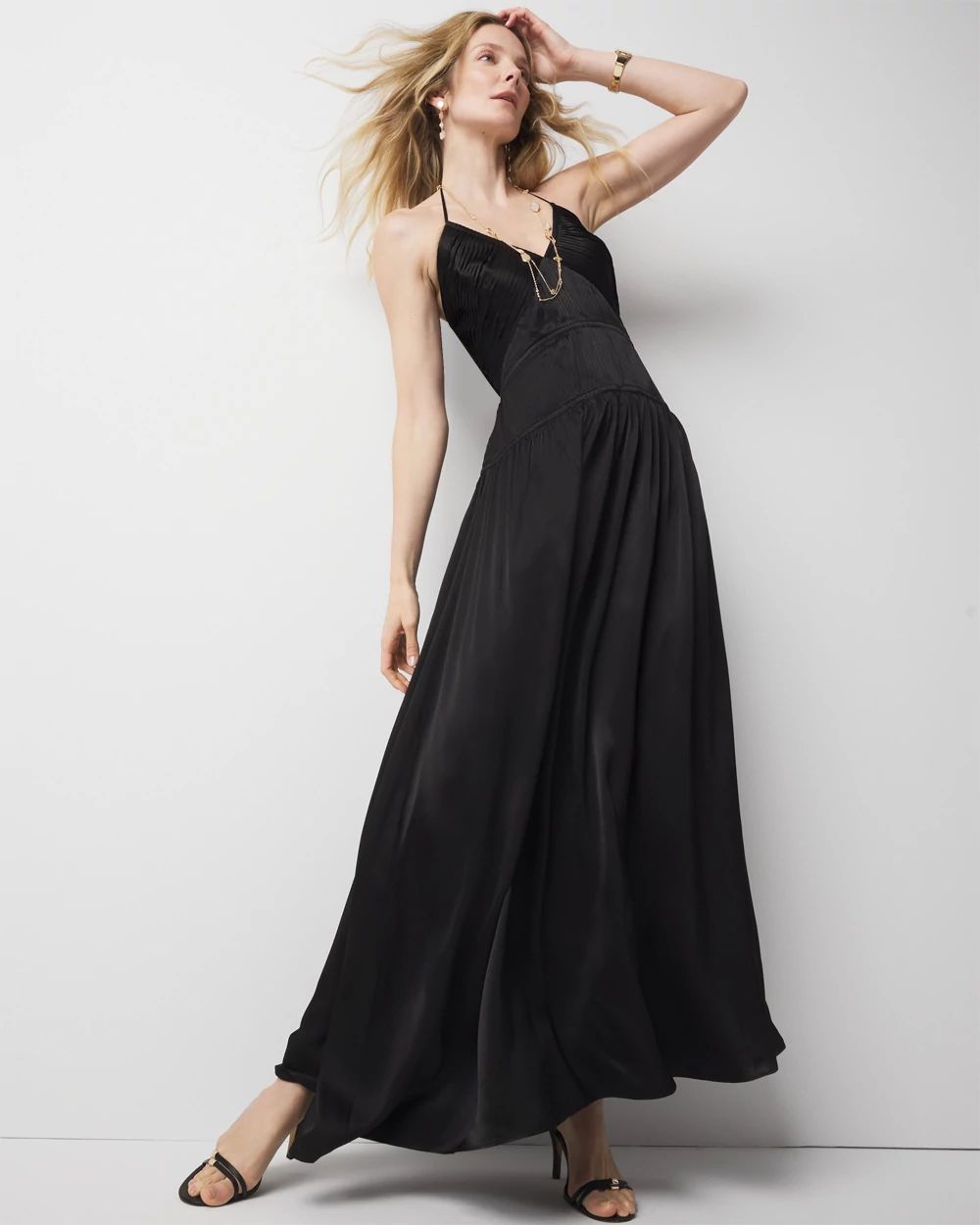 Petite Satin Halter Maxi Dress