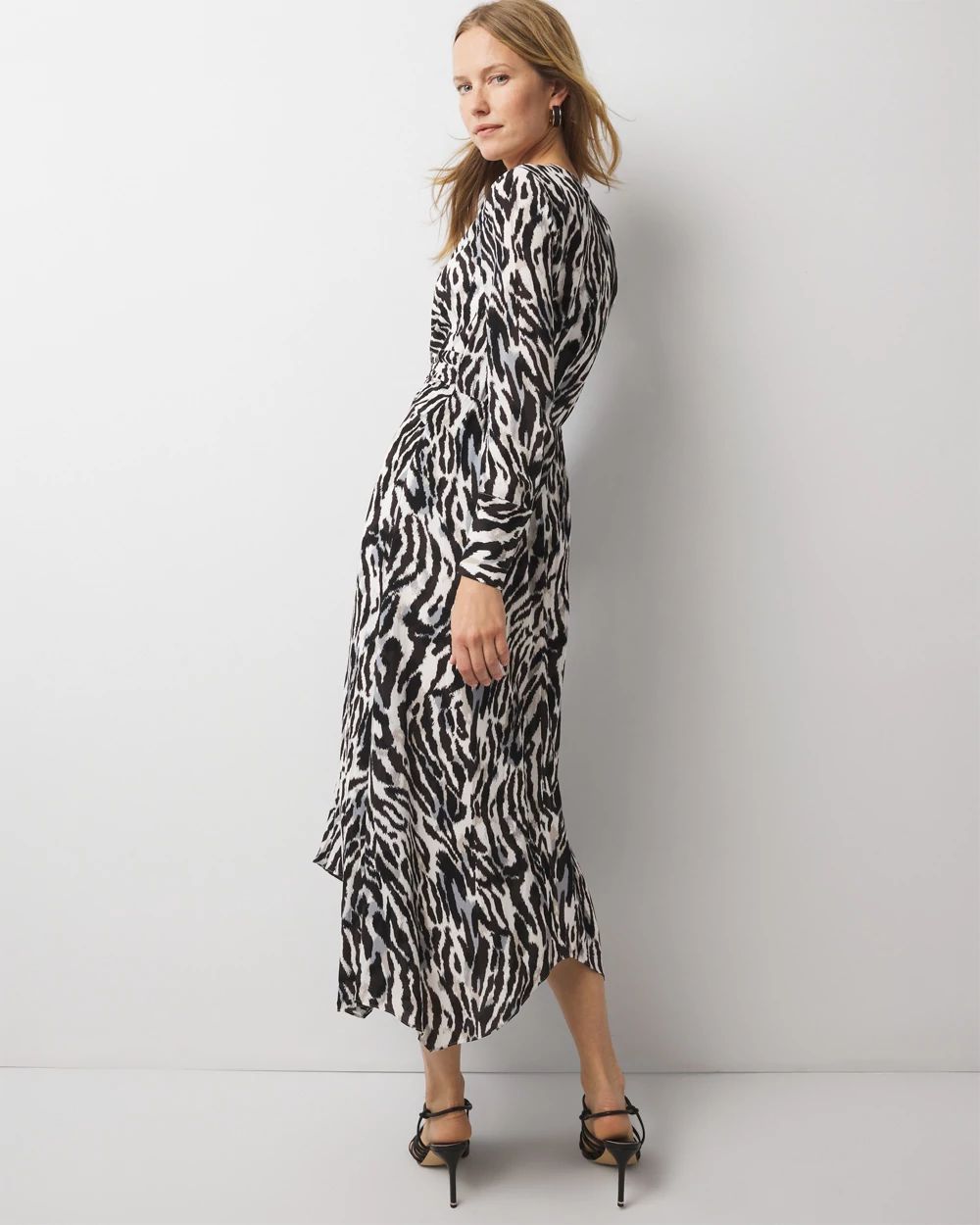 Animal Print Twist-Front Midi Dress