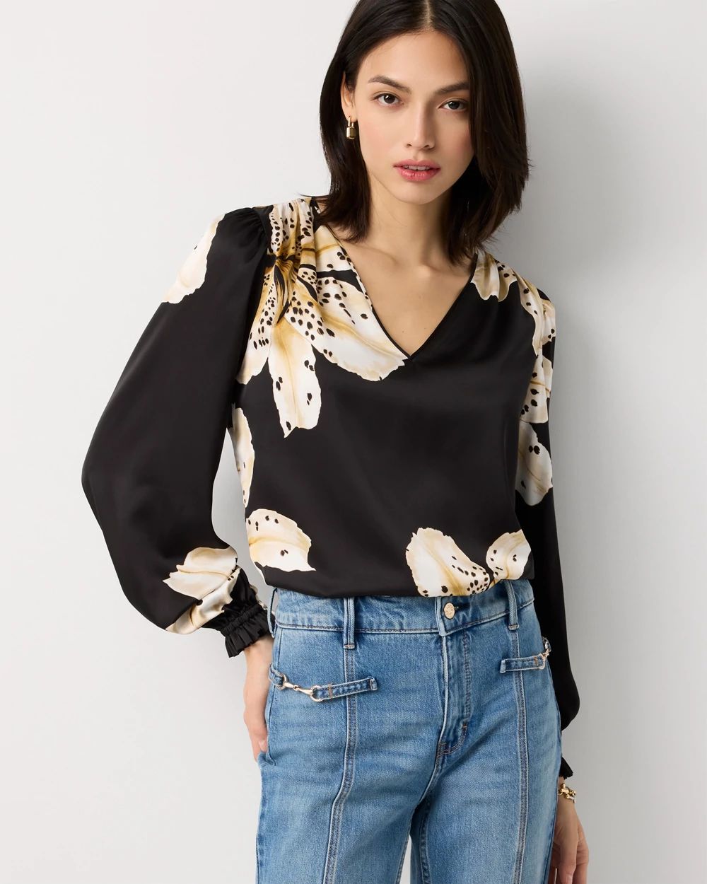 Ruffle Cuff Satin Blouse
