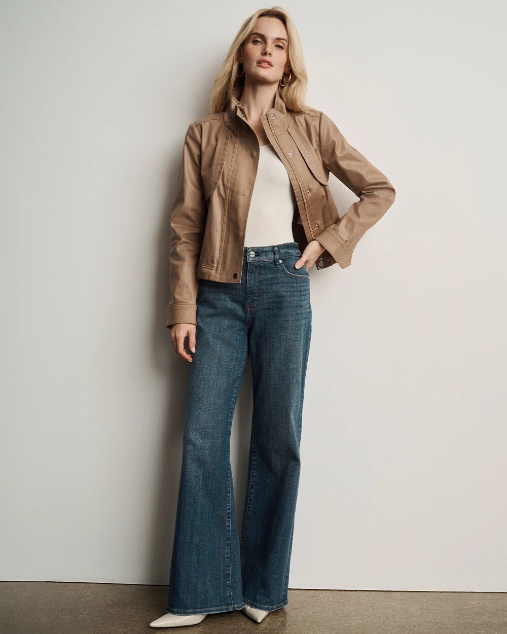 White House Black Market Petite Coated Utility Jacket In Blue