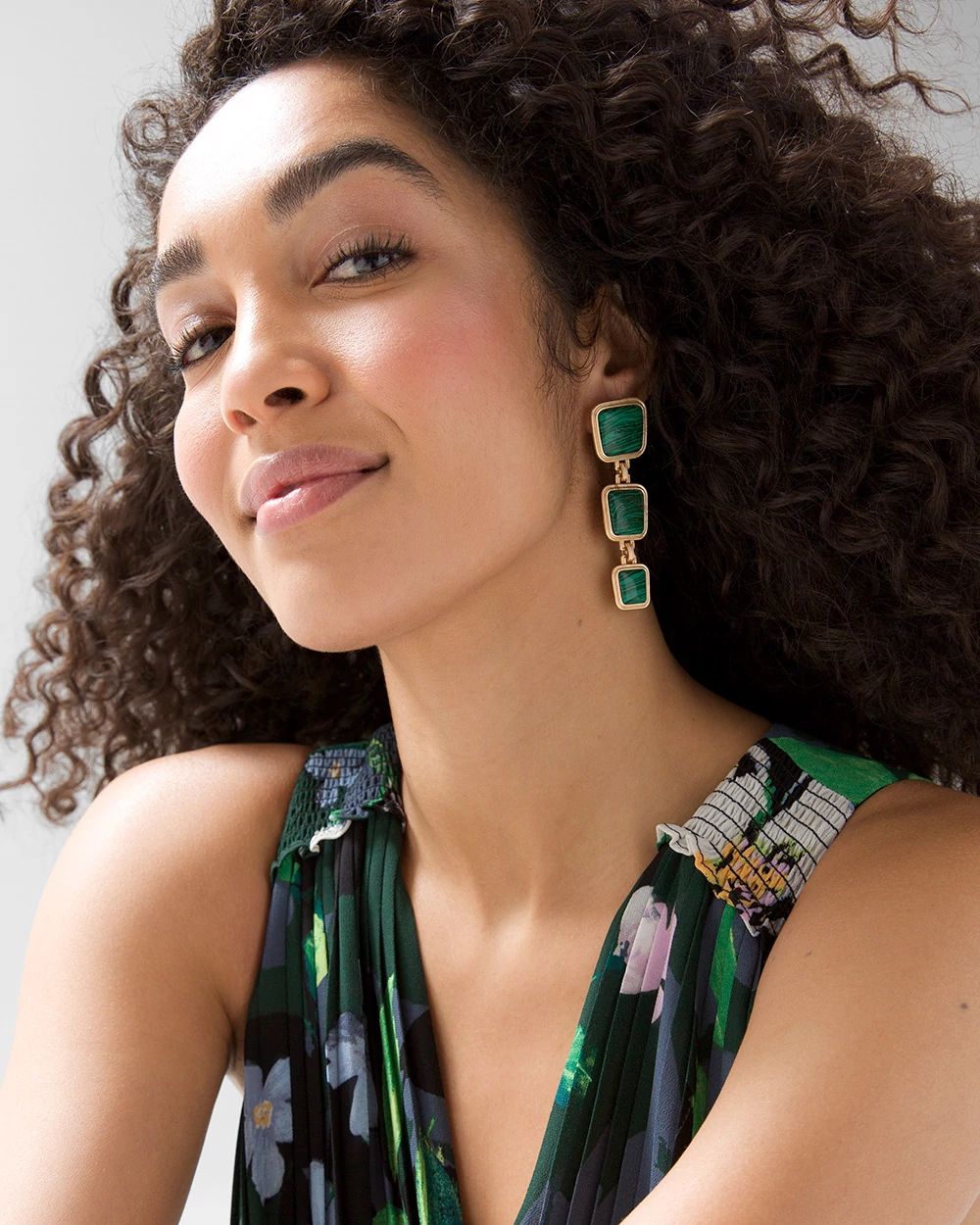 Green & Goldtone Linear Earrings