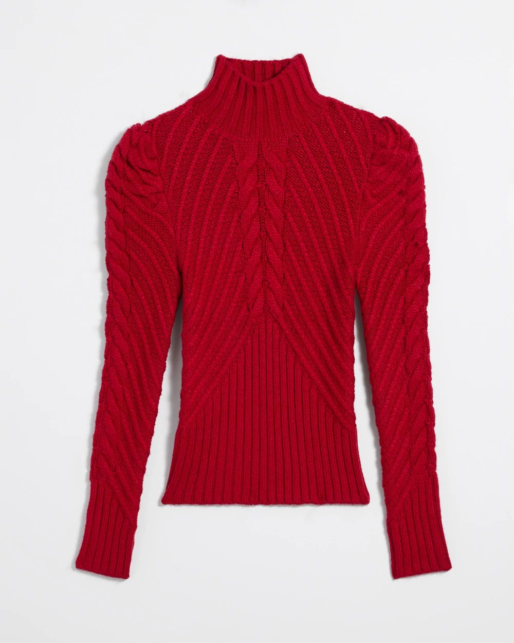 Petite Puff Sleeve Cable Mockneck Sweater click to view larger image.