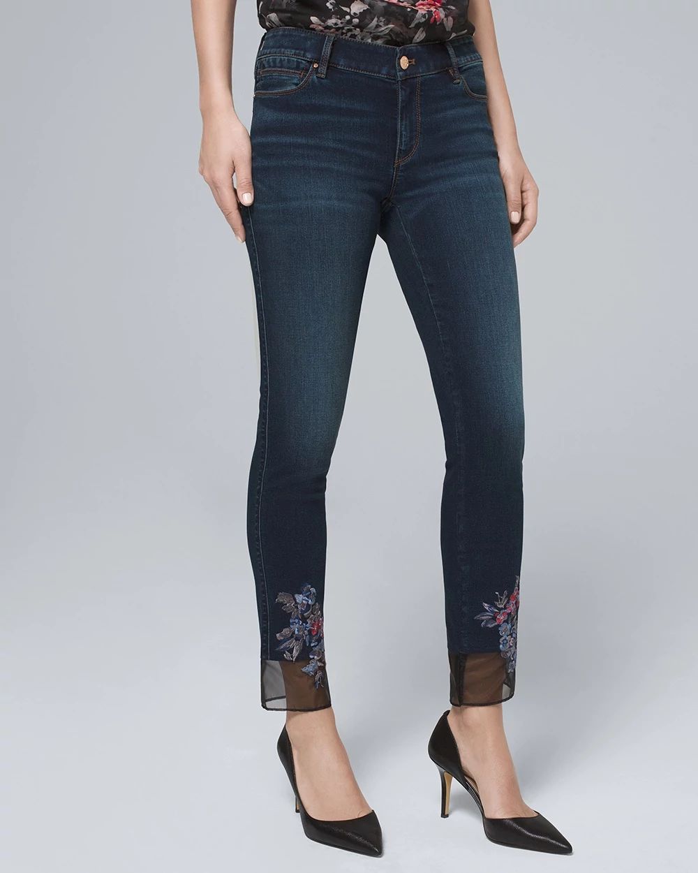 Classic-Rise Embroidered-Hem Straight Crop Jeans