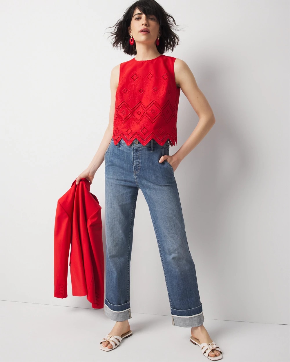 Embroidered Poplin Cropped Top