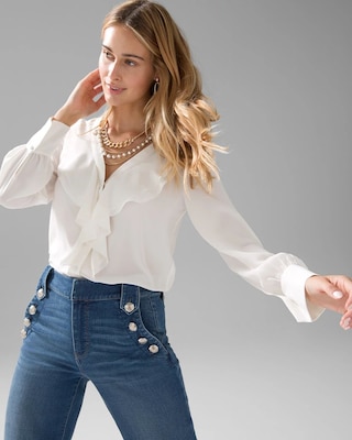 Long Sleeve Ruffle Front Blouse