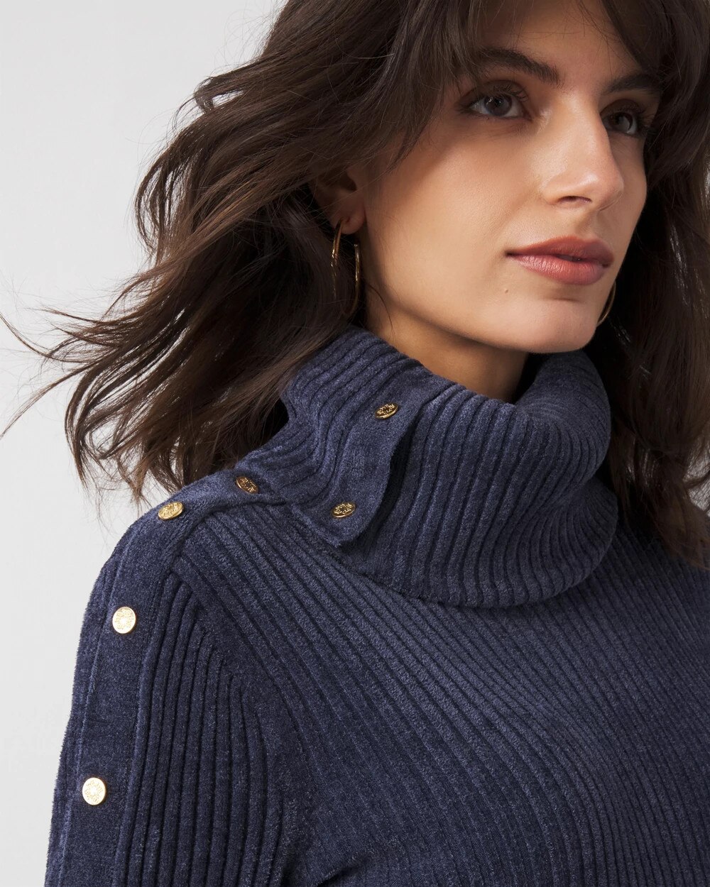 Chenille Button Trim Sweater Dress