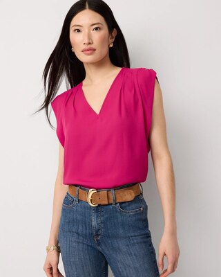 Ruched Shoulder Crepe Shell