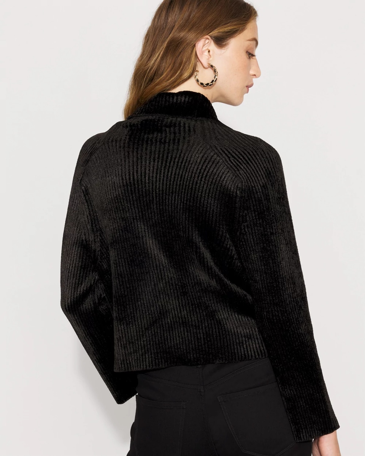 White House Black Market Ribbed Velvet Chenille Cocoon Sweater In Black