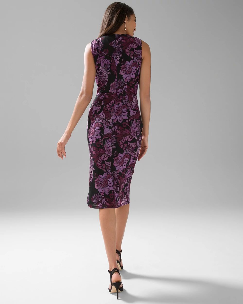 Sleeveless Ruched Mesh Midi Dress