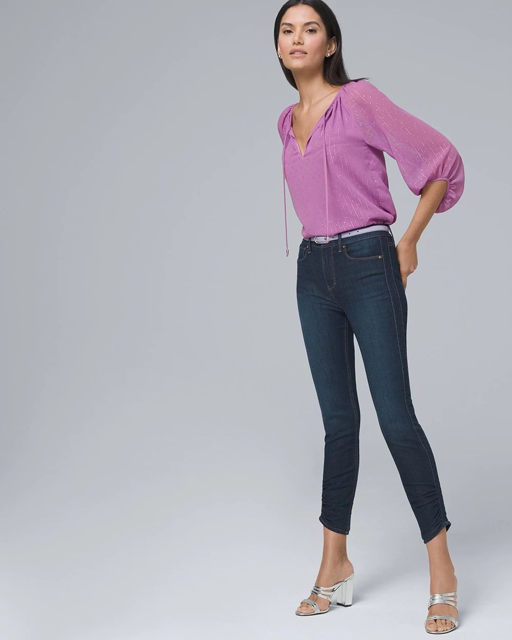 High-Rise Sculpt Fit Ruched-Hem Crop Jeans click to view larger image.