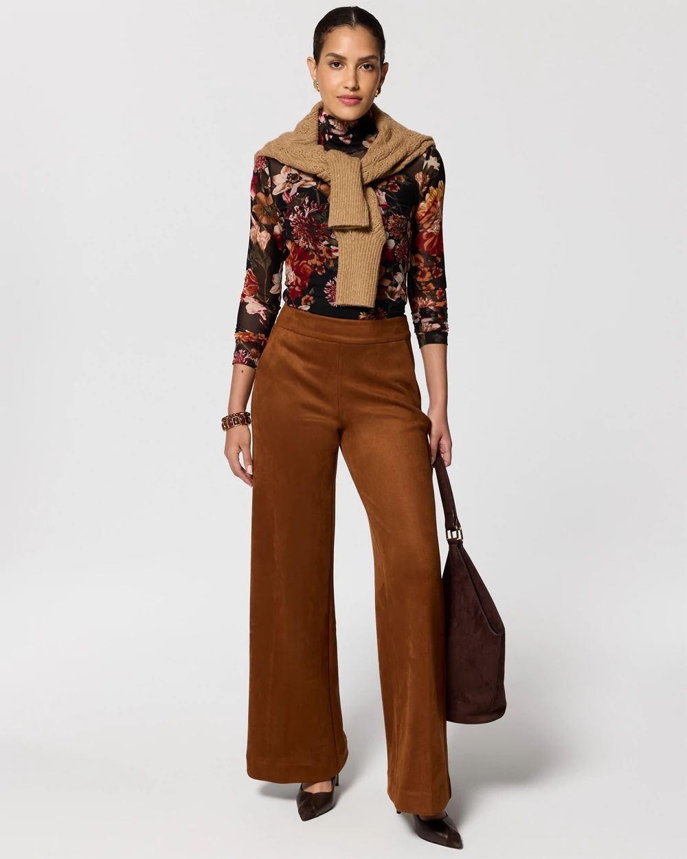 Petite Faux Suede High-Rise Wide Leg Pant click to view larger image.