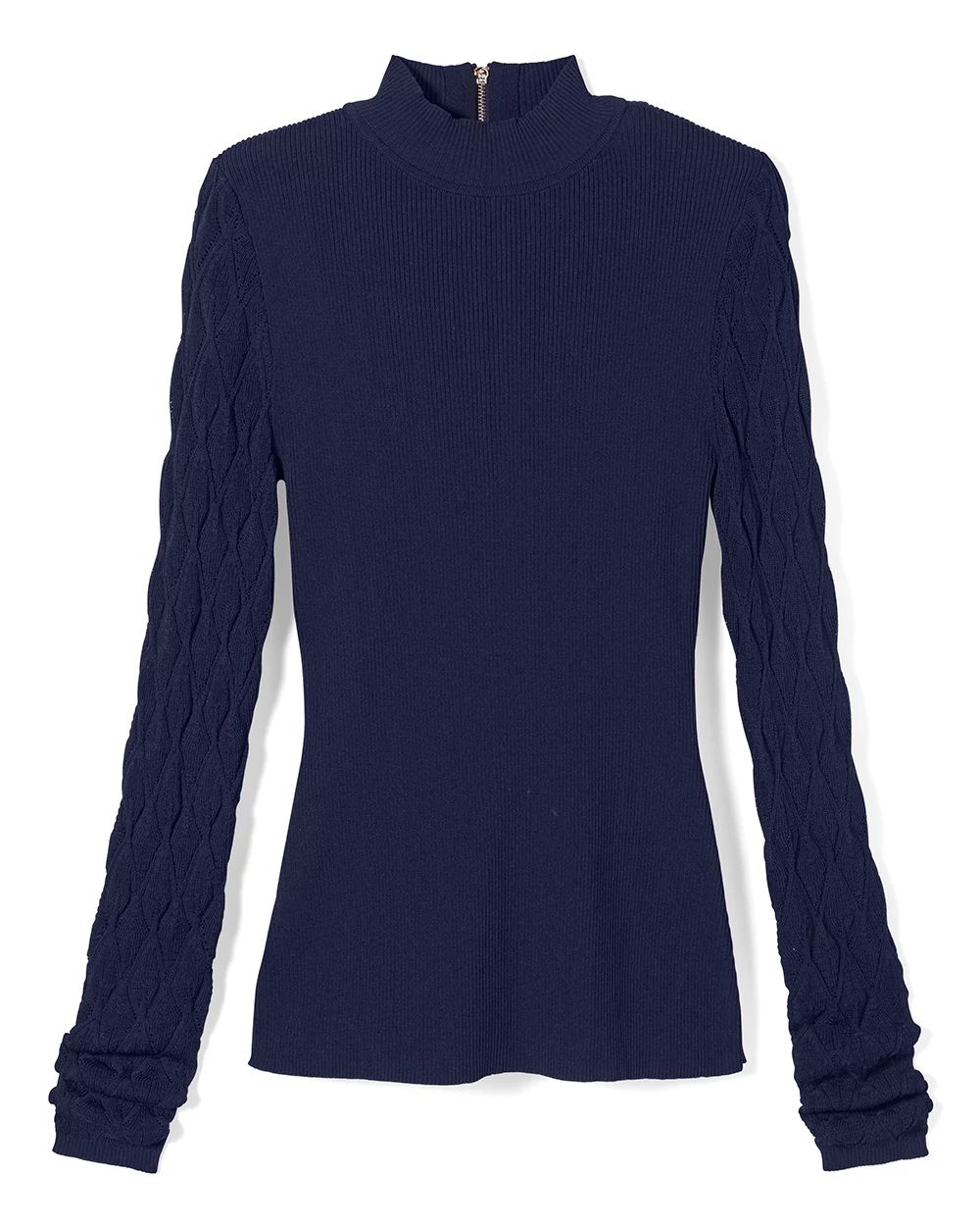 Mock Neck Pointelle Sleeve Sweater click to view larger image.