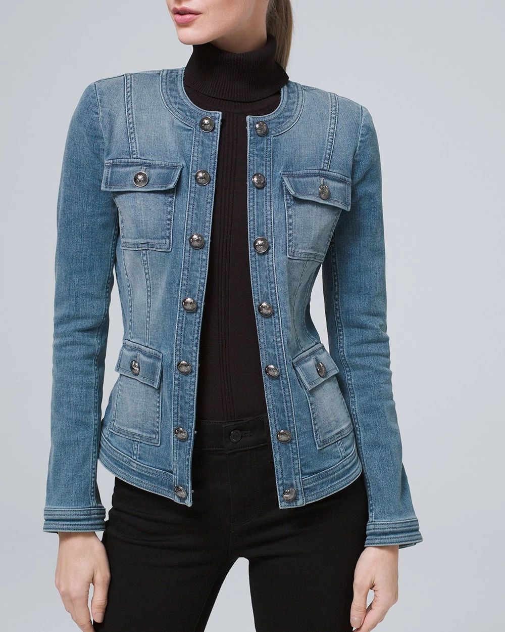 Denim military jacket womens shop