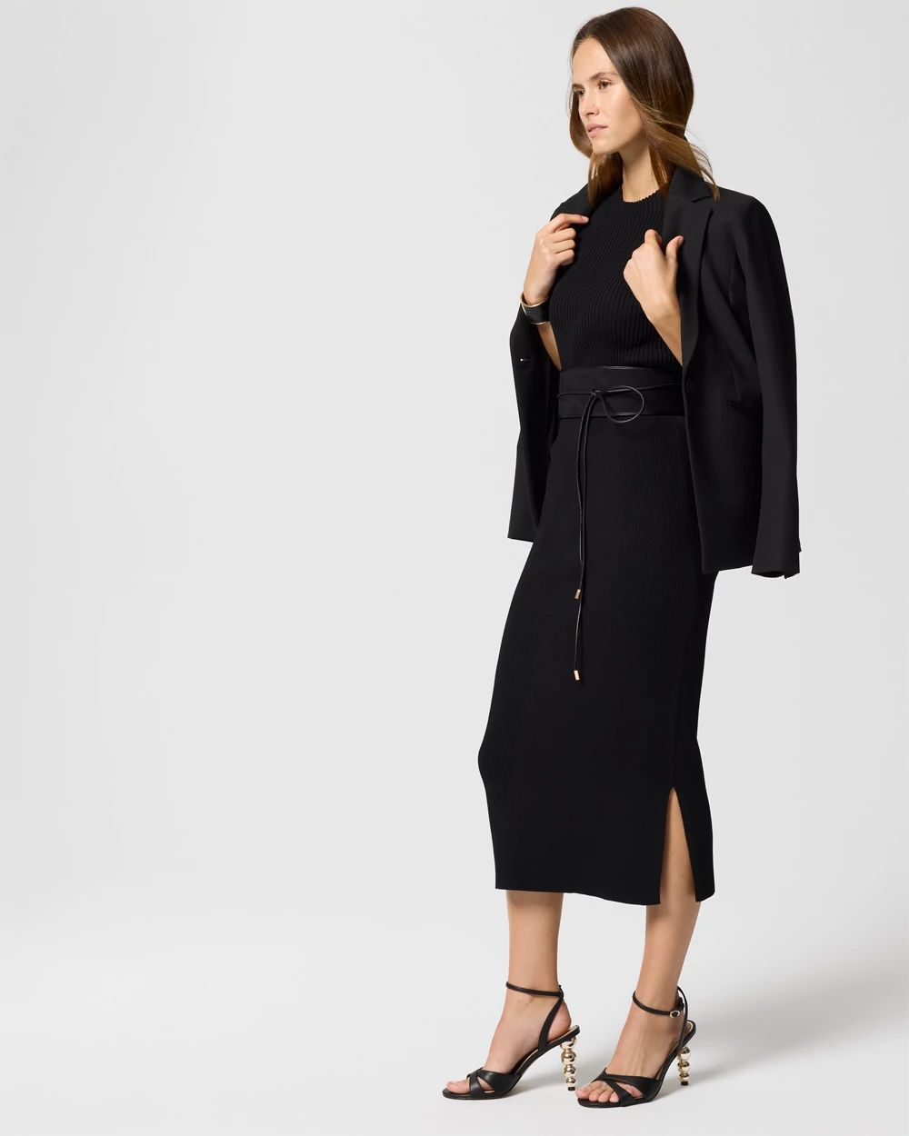 Mock Neck Ribbed Sweater Dress click to view larger image.