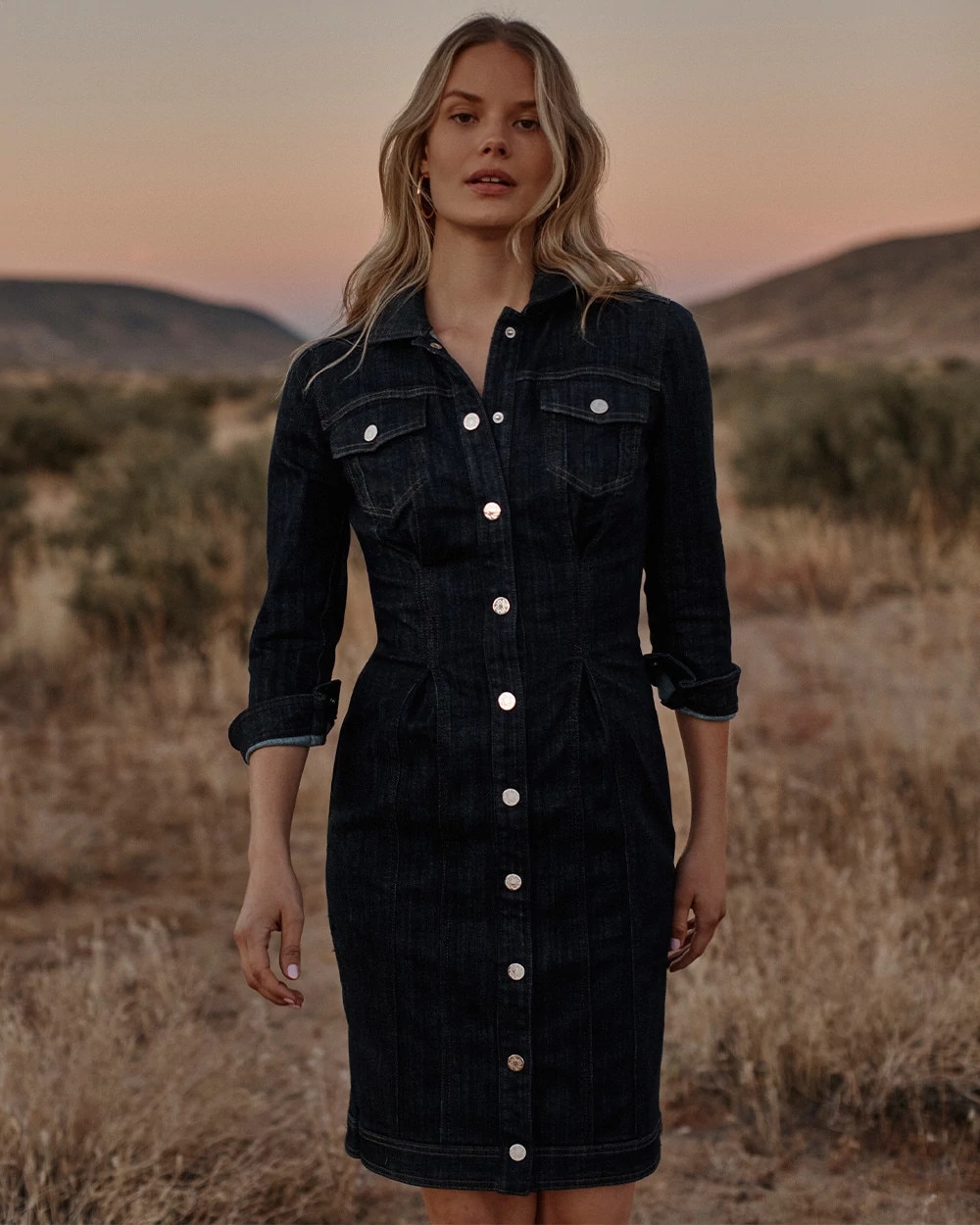 Country Western Cotton Denim Collared Shirt Dress – OliverandJade