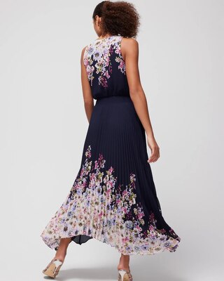 Sleeveless Smocked V-Neck Pleated Midi Dress
