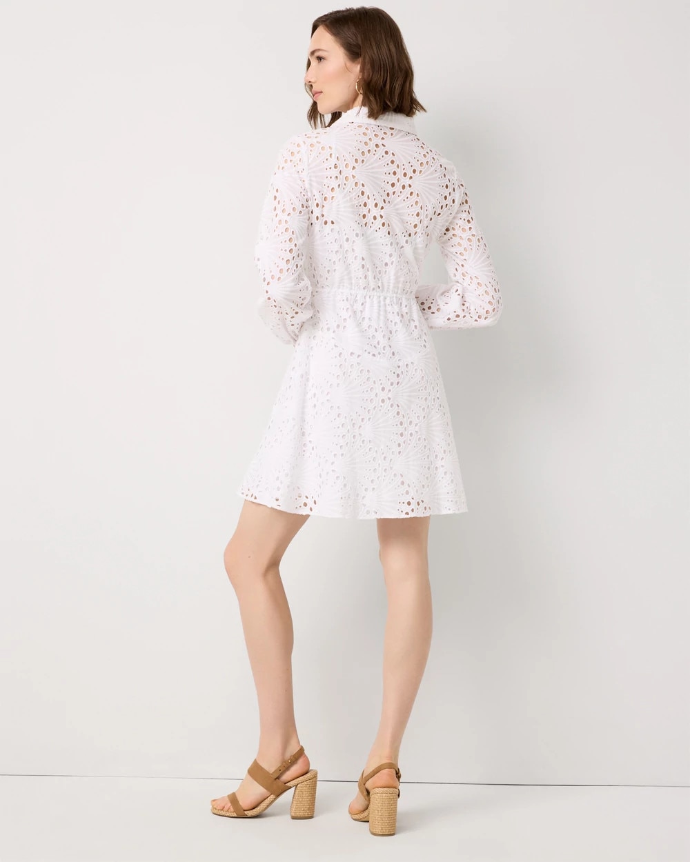 Eyelet Long Sleeve Cotton Dress