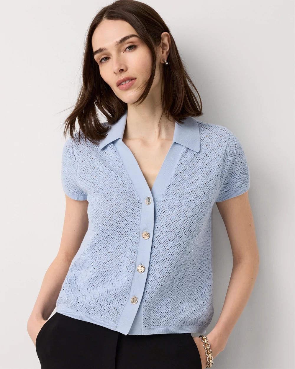 Textured Stitch Collared Cardigan - image 1