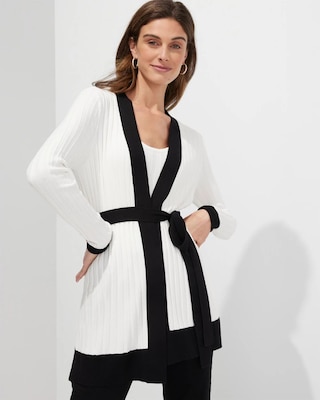 Outlet WHBM Wide-Rib Long Belted Cardigan