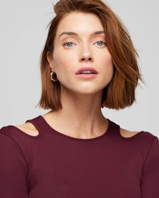 WHBM® FORME Long Sleeve Cutout Ribbed Top click to view larger image.