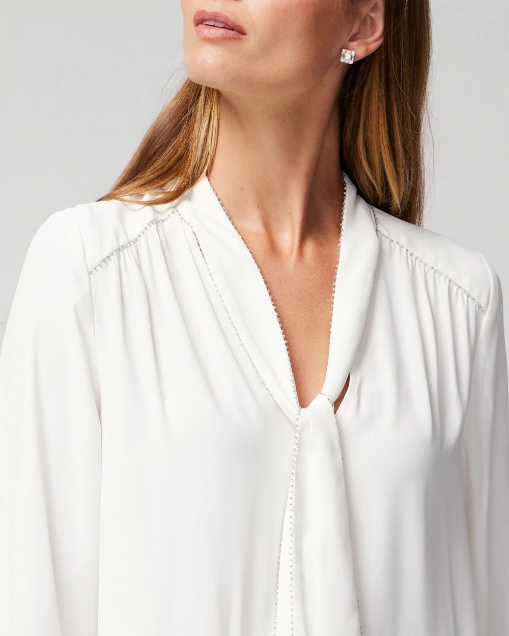 Long Sleeve Tie V-Neck Blouse click to view larger image.