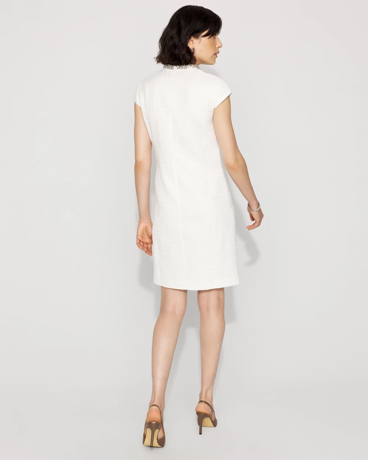 White House Black Market Embellished Tweed Mini Dress In White