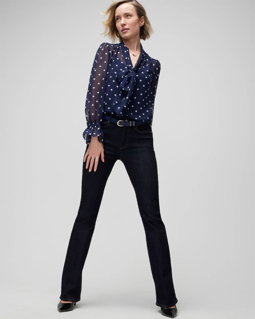 Long Sleeve Tie Neck Blouse