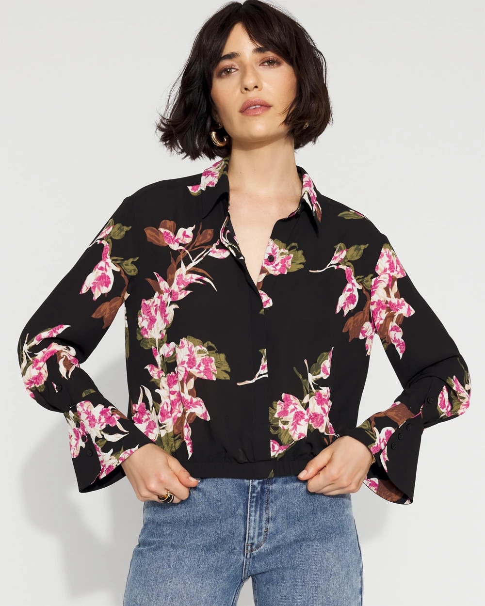 Long-Sleeve Flare Cuff Shirt