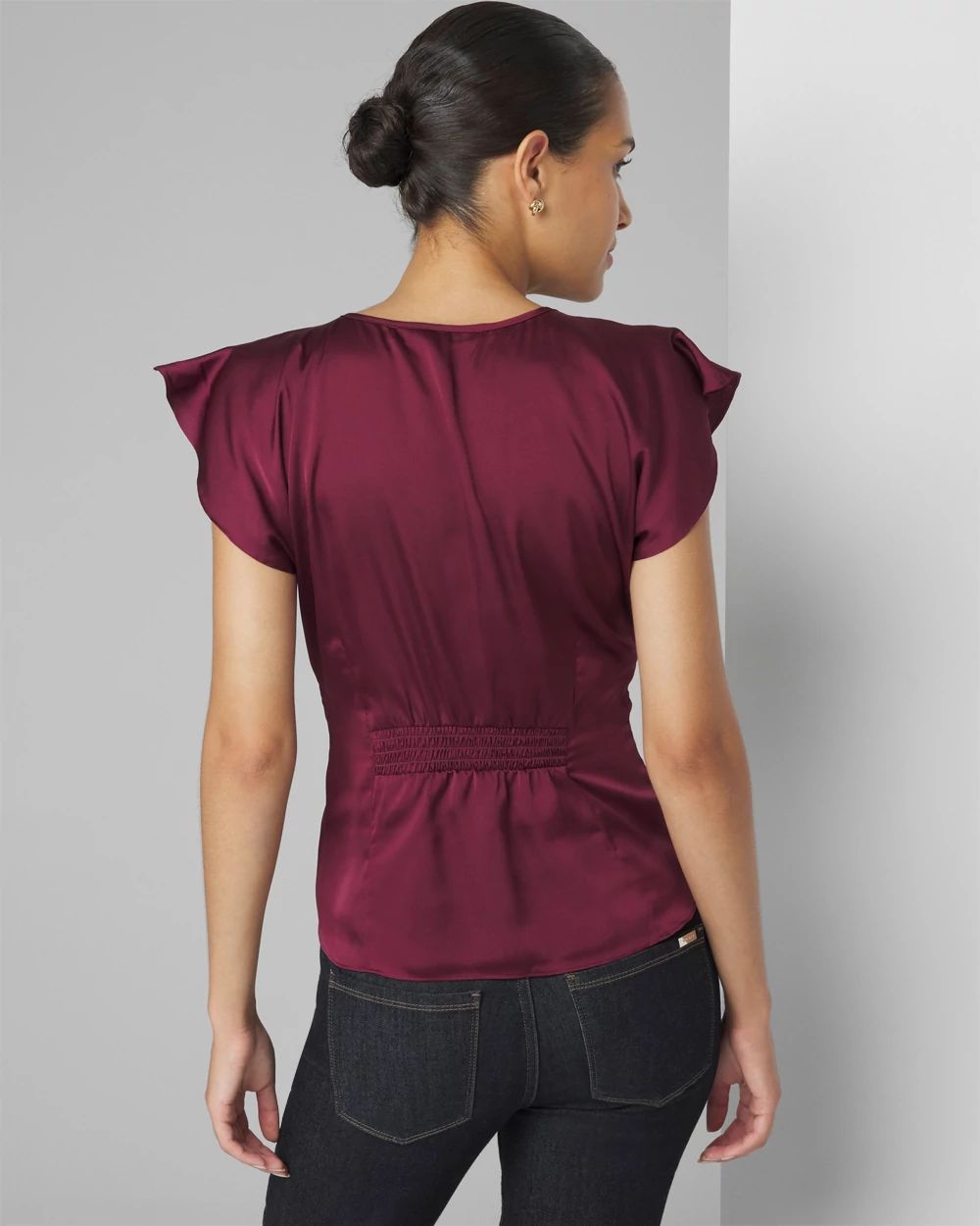 Ruched Front Flutter Sleeve Shell Top