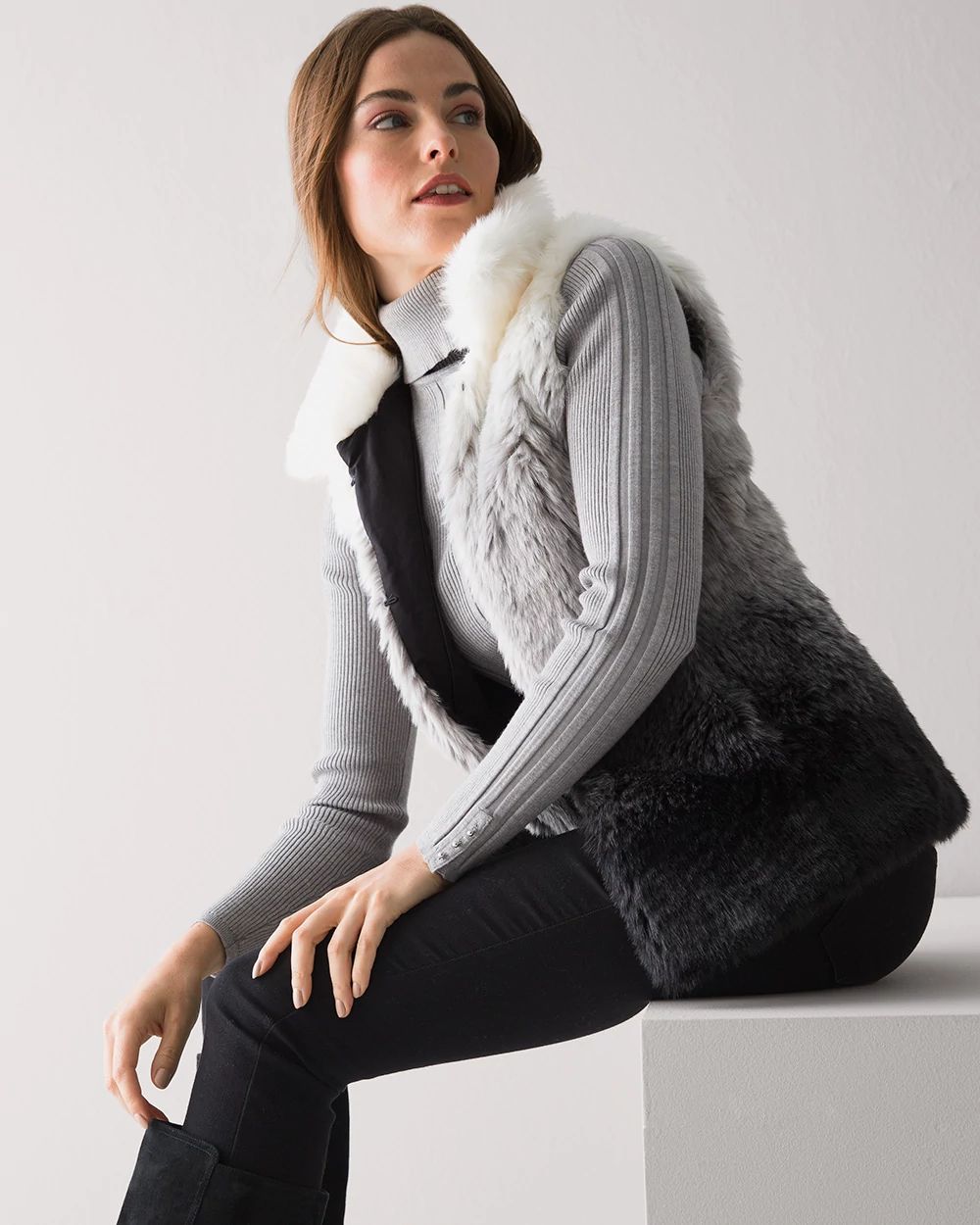 White house black market fur vest top