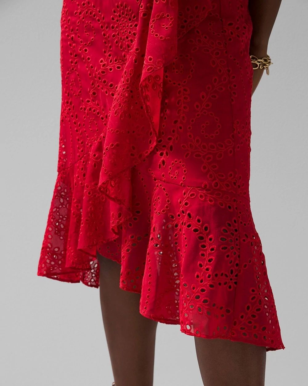 Eyelet Ruffle Wrap Dress click to view larger image.