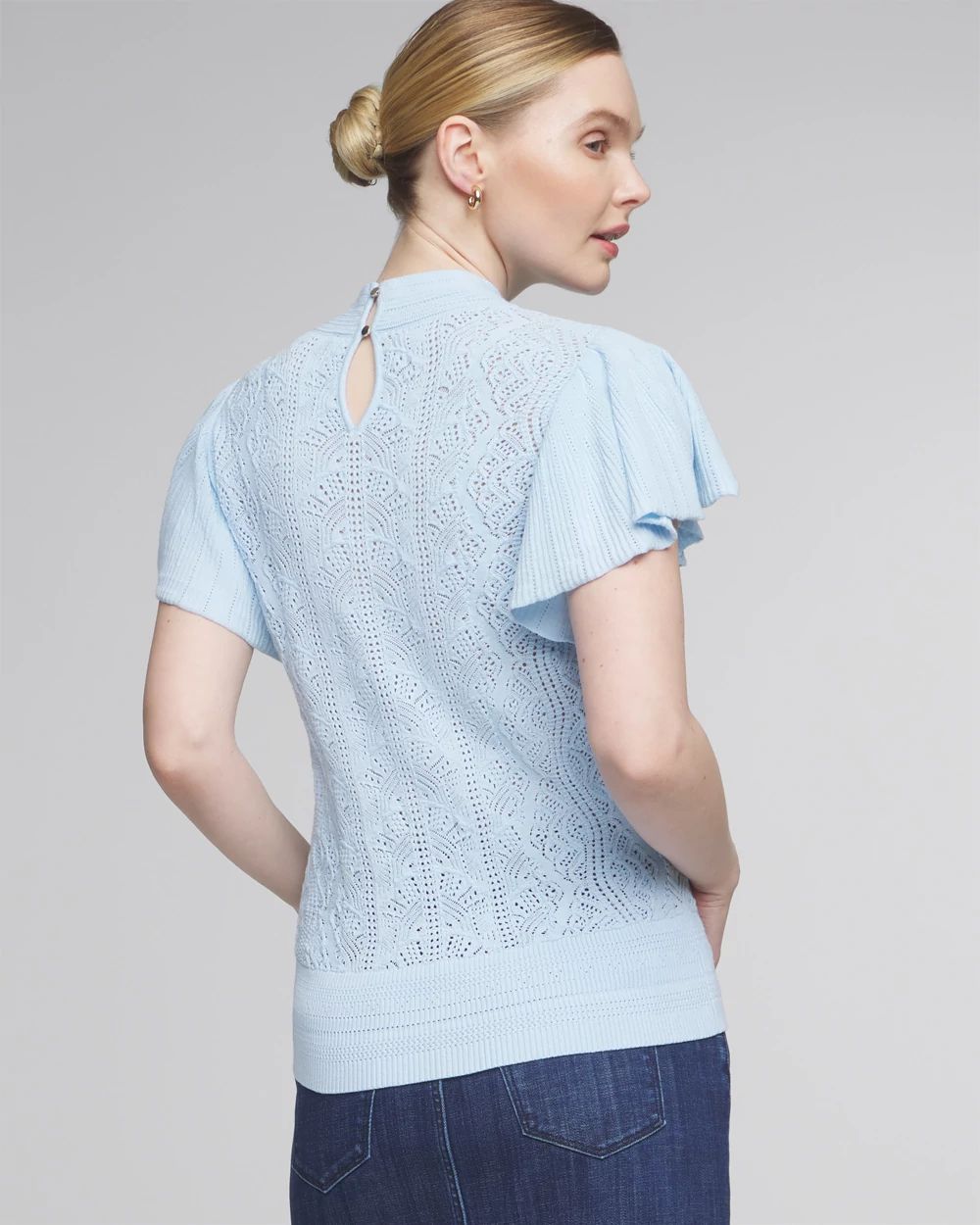 Lace Stitch Ruffle Sleeve Sweater