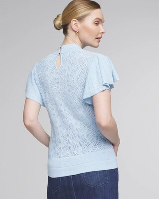 Lace Stitch Ruffle Sleeve Sweater