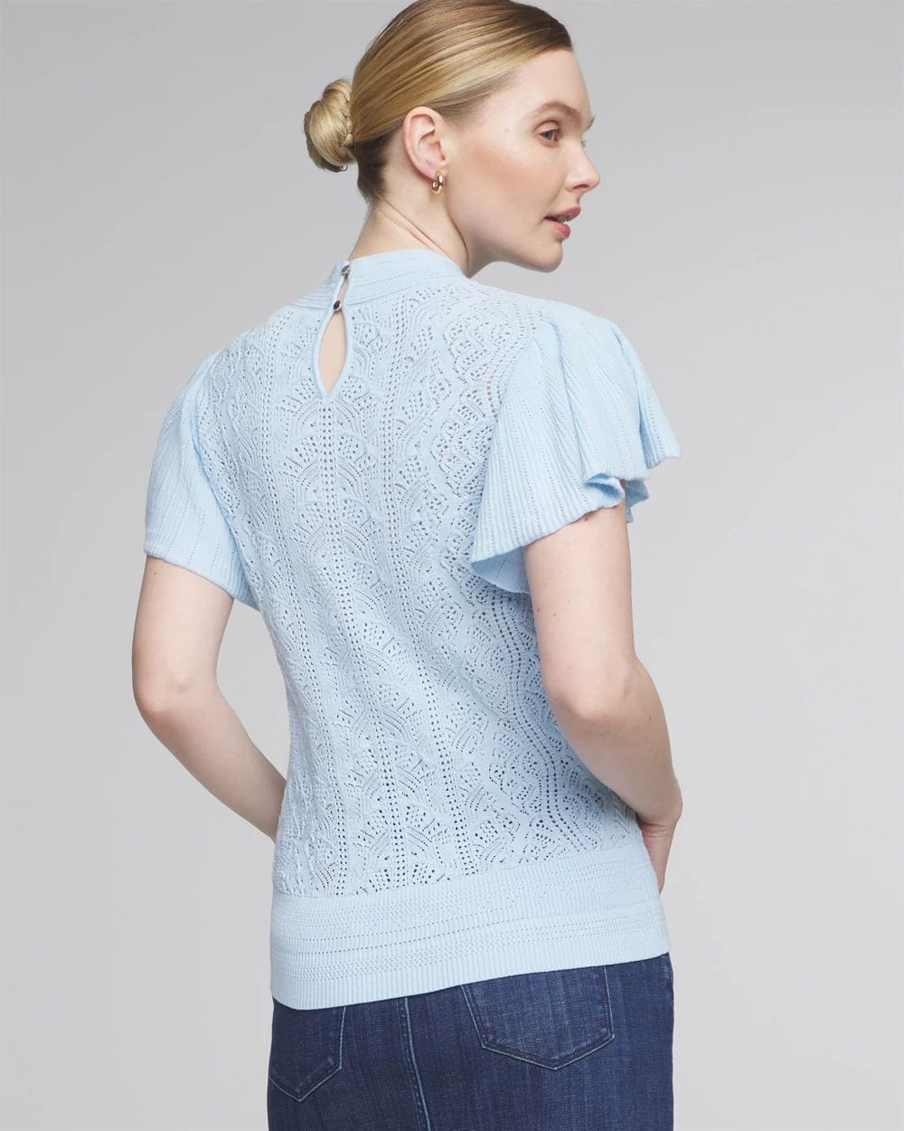Lace Stitch Ruffle Sleeve Sweater