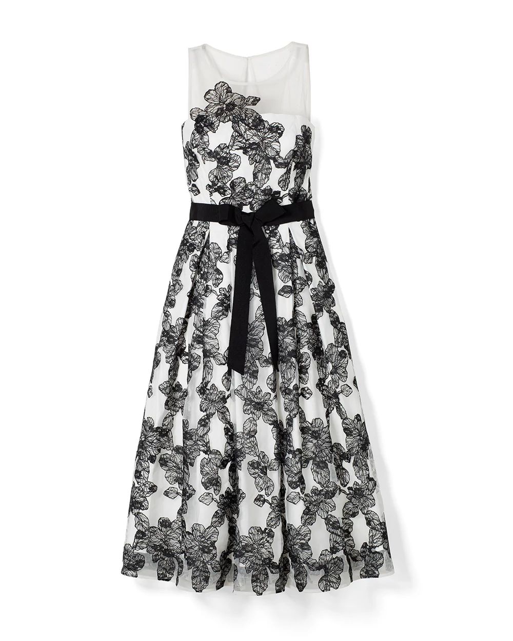 Embroidered Floral Illusion Dress