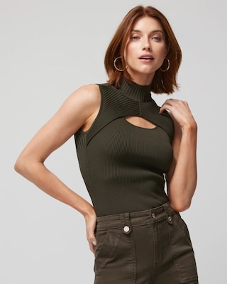 Sleeveless Cutout Mockneck