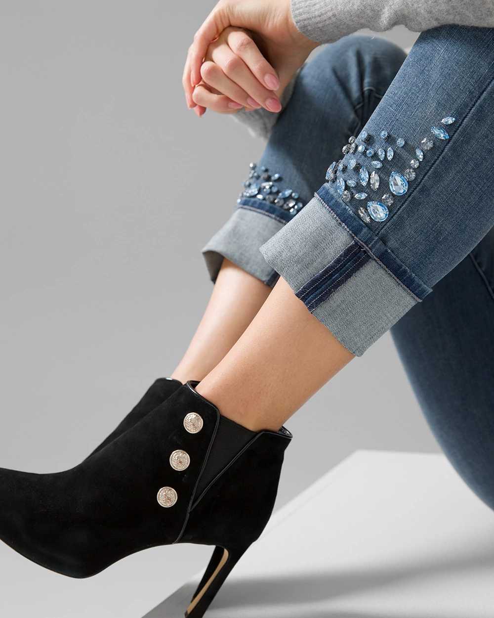 Petite High-Rise Everyday Soft Denim  Crystal Cuff Slim Jeans click to view larger image.