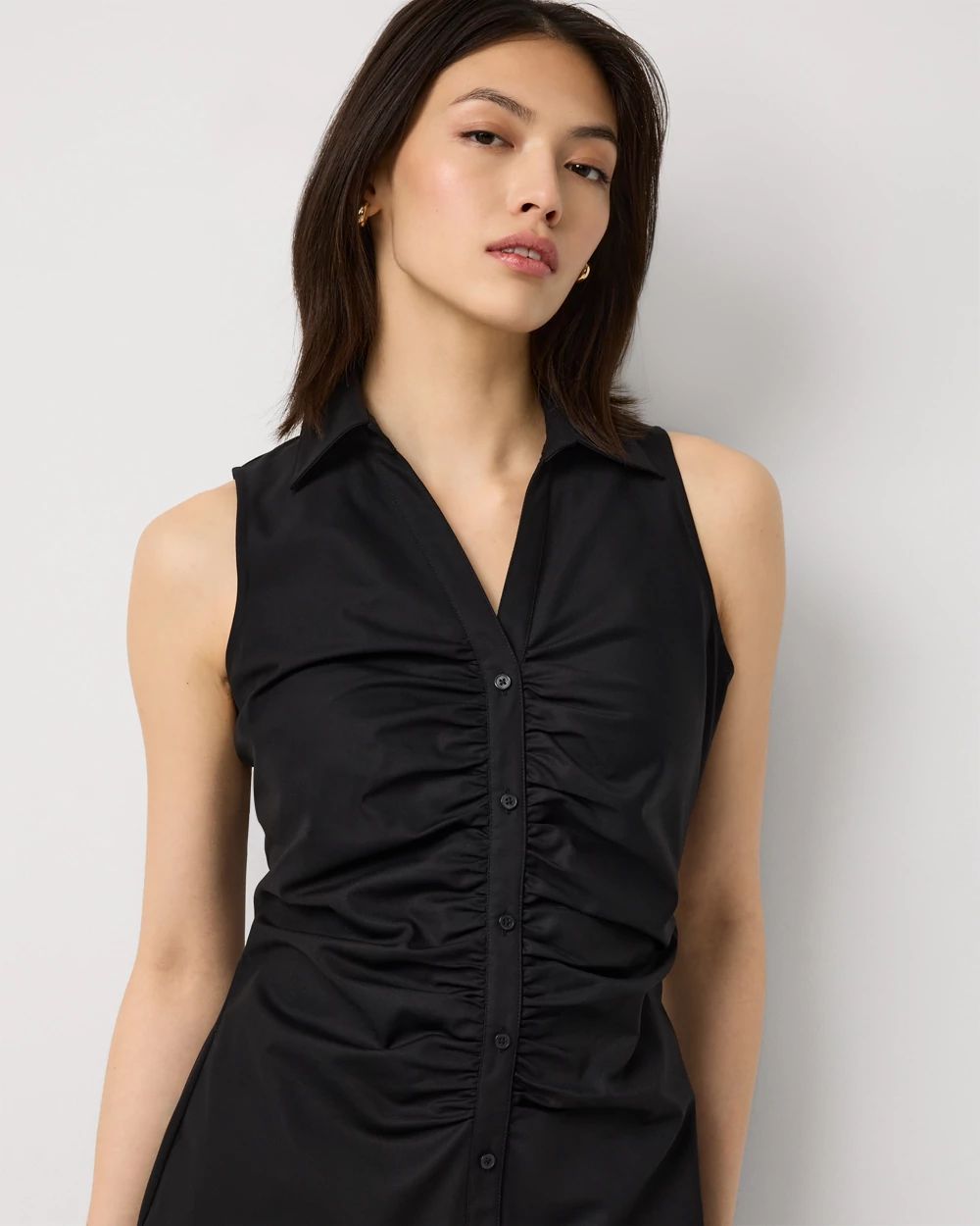 Ruched Poplin Shirt Dress