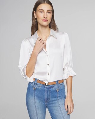 Elbow Sleeve Satin Button Shirt