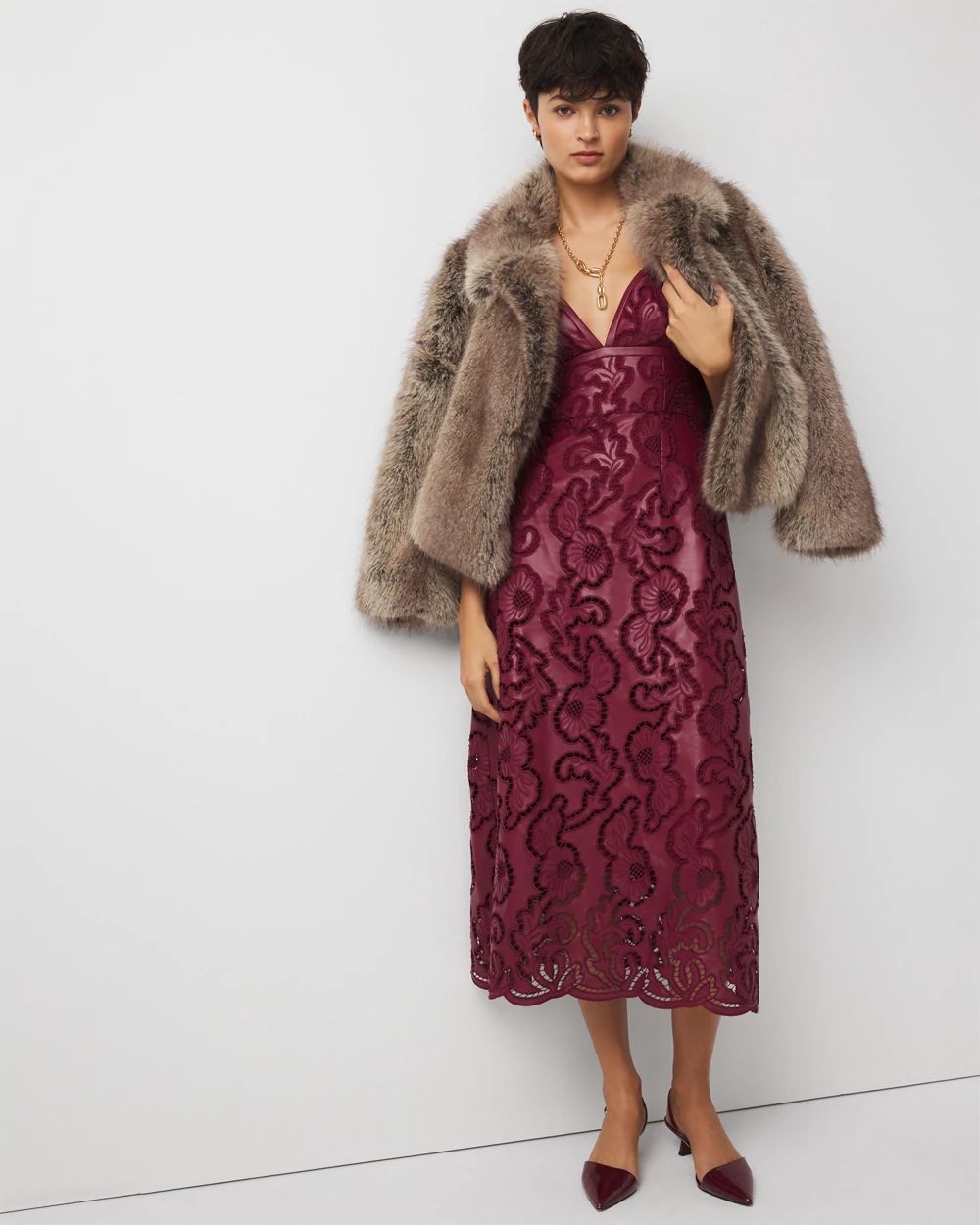 Faux Leather Lace Midi Dress click to view larger image.