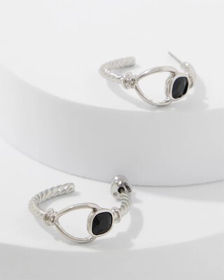 Navy Blue Glass Stone Hoop Earrings click to view larger image.