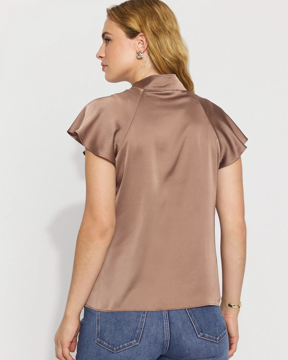 Flutter-Sleeve Satin Shirt click to view larger image.