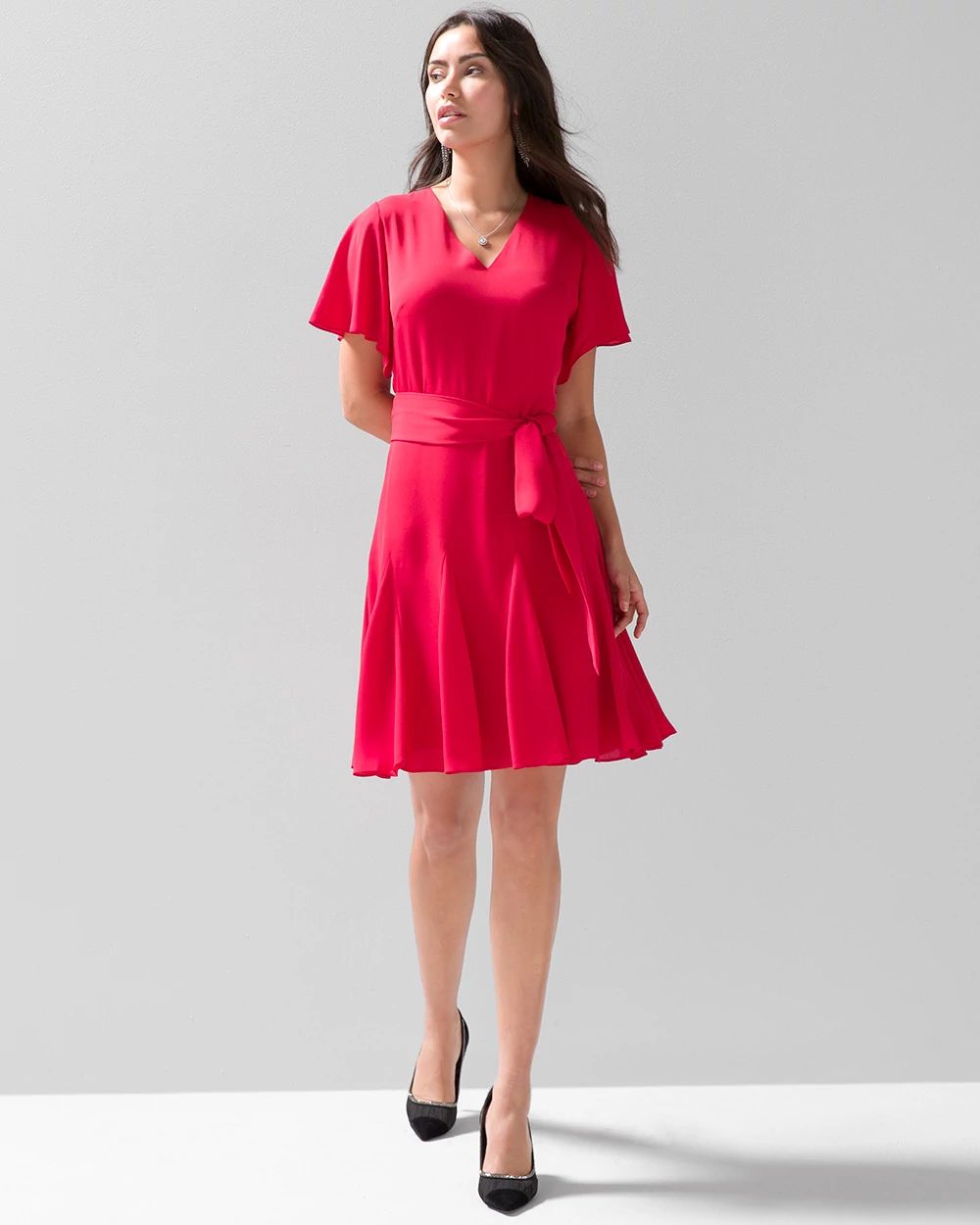 Flutter Sleeve Godet Dress