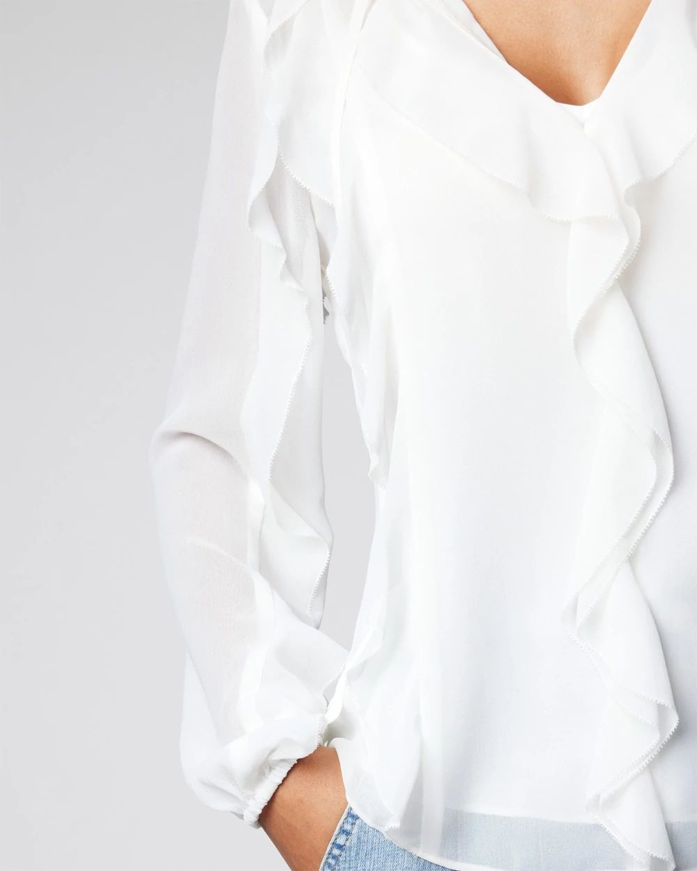 Long Sleeve Ruffled Tie Neck Blouse