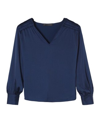 Smocked Shoulder Satin Blouse