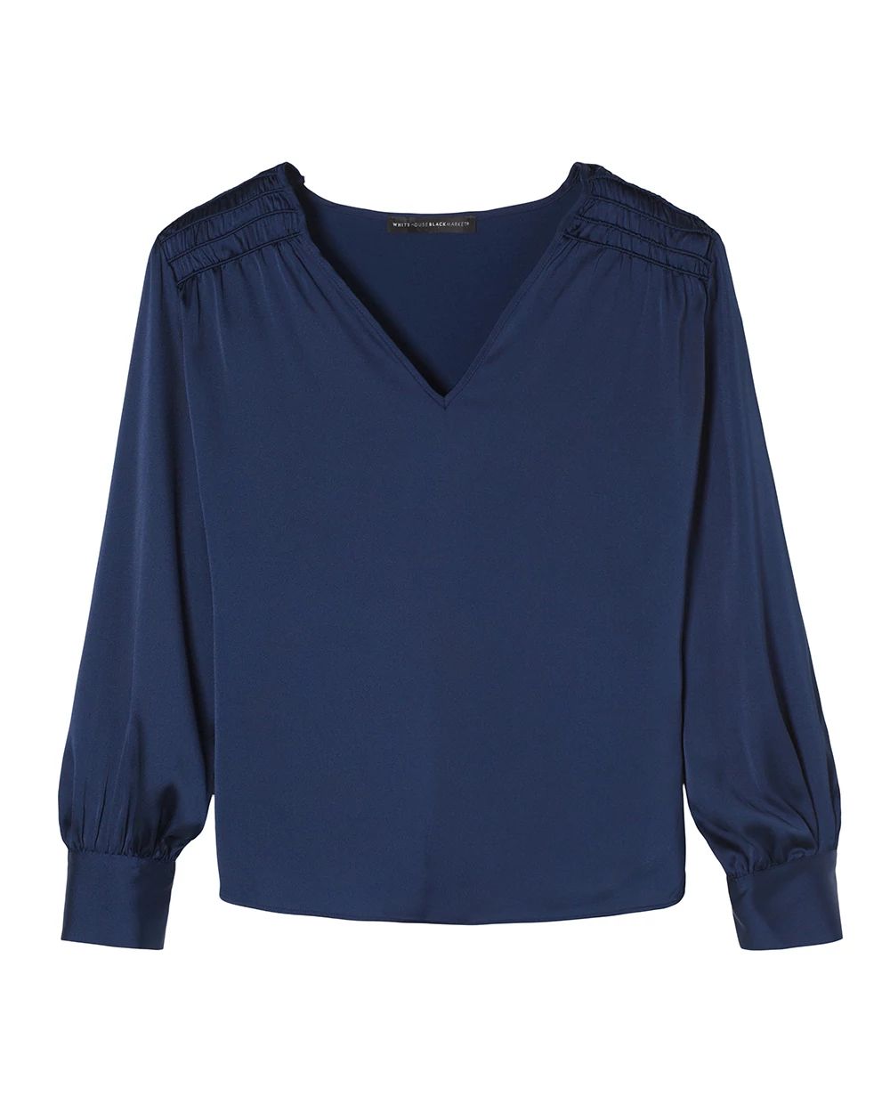 Smocked Shoulder Satin Blouse