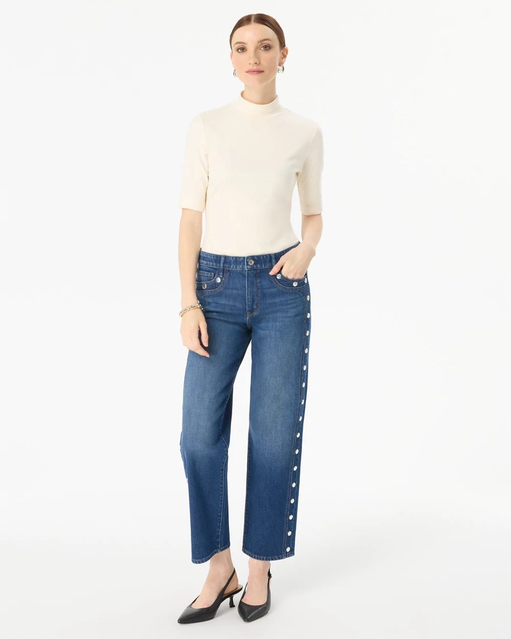 Studded High-Rise Straight Ankle Jean