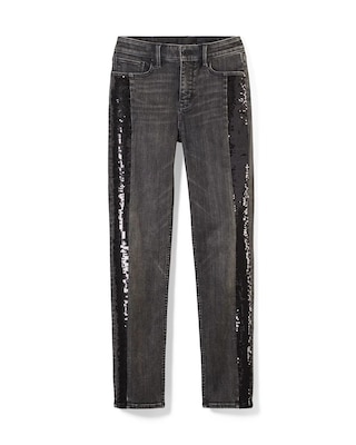 High-Rise Sequined Tuxedo Stripe Straight Jeans click to view larger image.